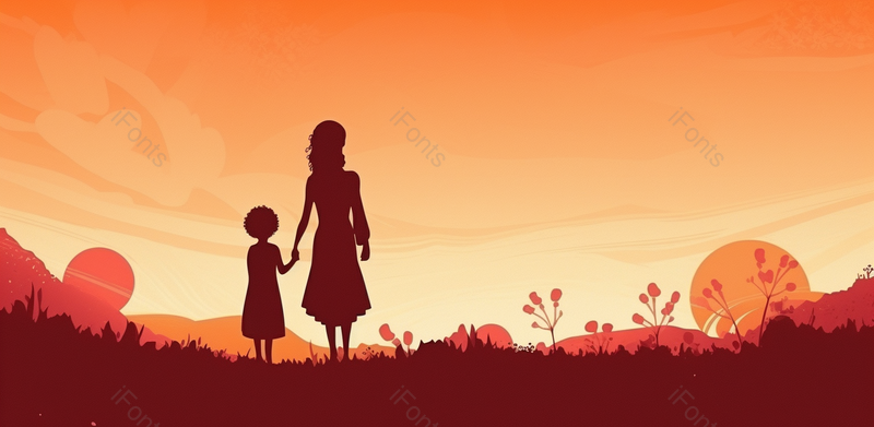 感恩母亲温馨母女剪影卡通手绘背景,插画/手绘图,插画/手绘图库,插画/手绘图下载,插画/手绘